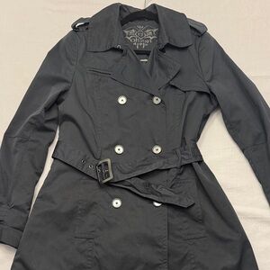 Stylish Olsen Europe Double-Breasted Trench Coat in Charcoal